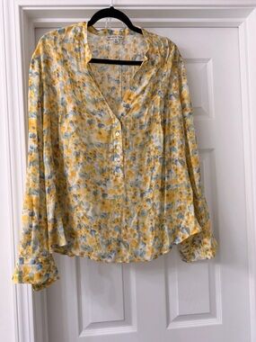 Zac & Rachel Yellow and Blue Floral Henley Blouse